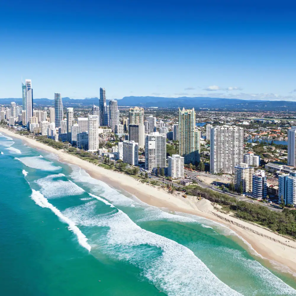 Gold Coast beachfront and skyline in Queensland