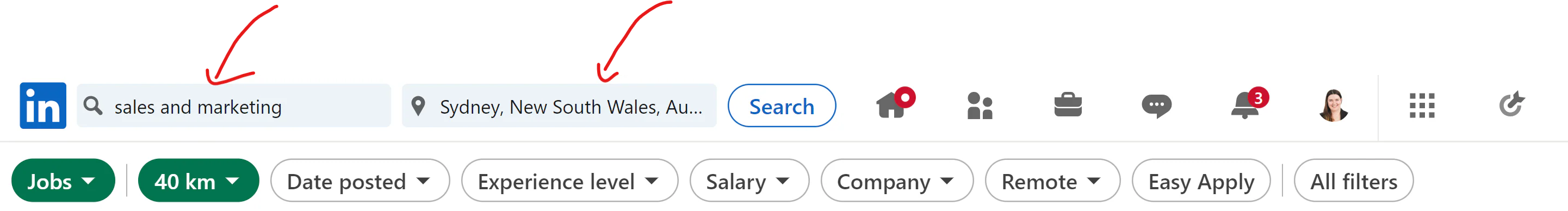 LinkedIn job search bar