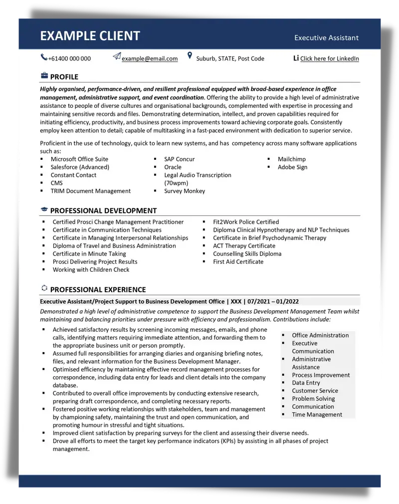Administration Resume Example