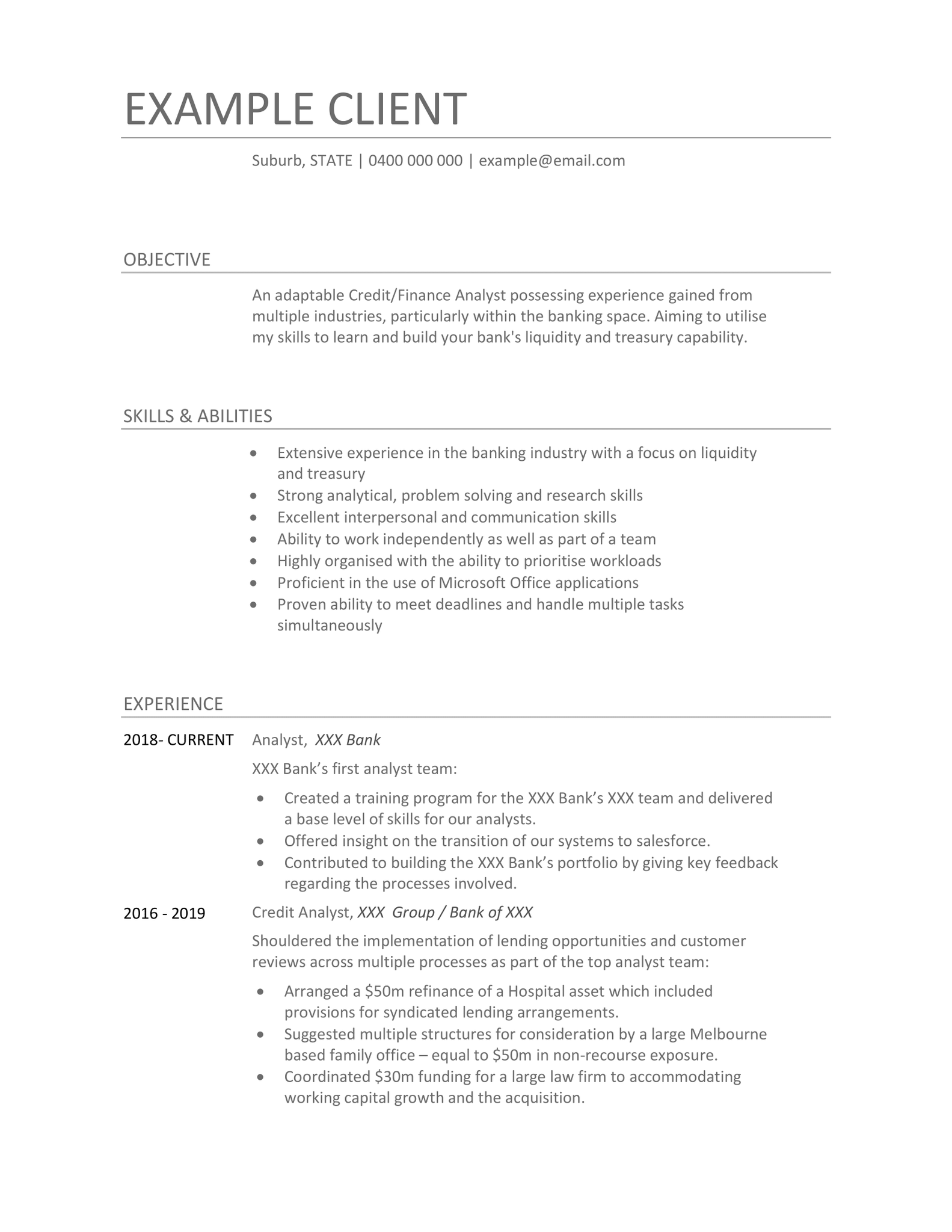 Banking & Financial Resume Wrong Example